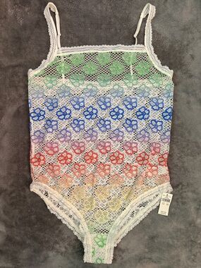 Aerie Rainbow Floral Fishnet Bodysuit NWT